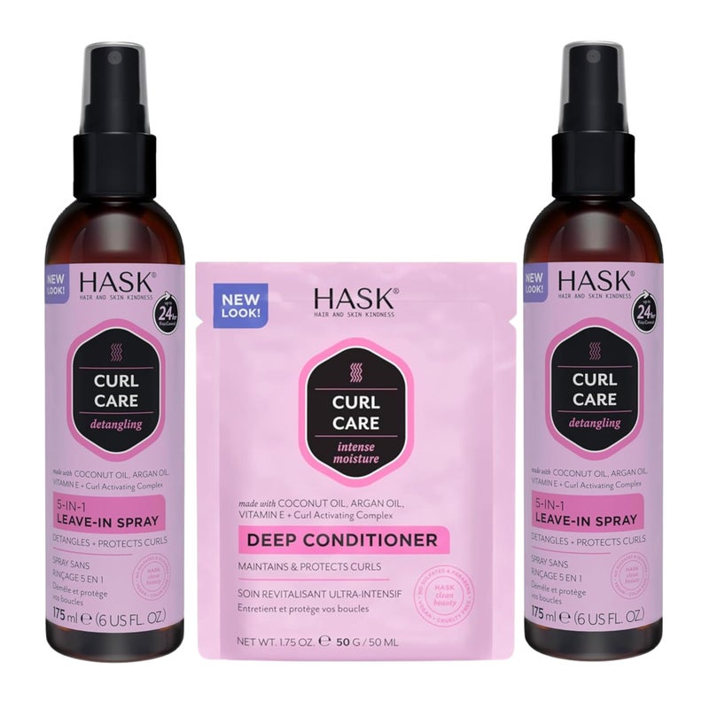 HASK 5-in-1 Leave-In Conditioner Duo (6oz-Qty 2) & Deep Conditioner Packette, Color Safe, Sulfate-Free, Paraben-Free, Gluten-Free, for All Hair Types (Curl Care) - Image 1