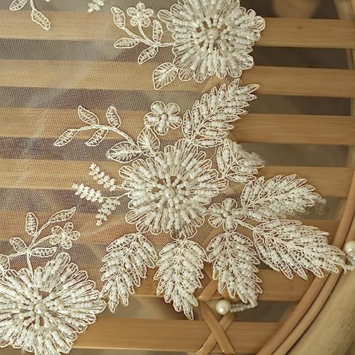 VIRFONOR Handmade Embroidery Beaded lace Doilies - Home Decor Mat for Coffee Table, Ornaments, Flower Pot, Home, Wedding Decoration(15.7’’x15.7’’, Beige) - Image 4