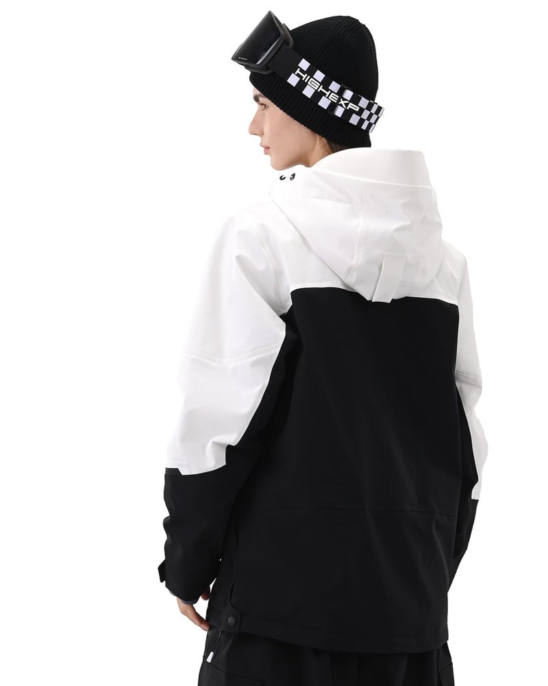 HIGH EXPERIENCE Ski Jacket Women with Recco 3L Snowboard Anorak Pullover Baggy Coat Hooded Insulated Hoodie Waterproof Warm (US, Alpha, Medium, Regular, Regular, White Black) - Image 2