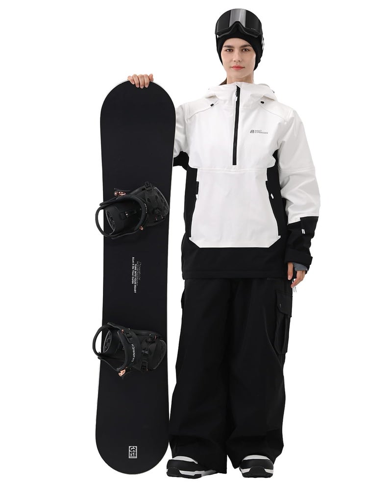 HIGH EXPERIENCE Ski Jacket Women with Recco 3L Snowboard Anorak Pullover Baggy Coat Hooded Insulated Hoodie Waterproof Warm (US, Alpha, Medium, Regular, Regular, White Black) - Image 3