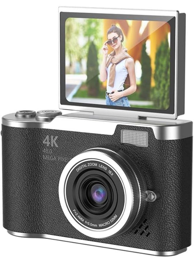 Digital Camera,4K 48MP HD 1080P Camera with 8X Zoom Anti Shake,2.4 inches Rotation Screen Vintafe CCD Camera,with 32GB SD Card，Card Reader (Black)der (Black) - Image 1