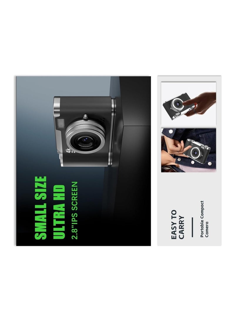 Digital Camera,4K 48MP HD 1080P Camera with 8X Zoom Anti Shake,2.4 inches Rotation Screen Vintafe CCD Camera,with 32GB SD Card，Card Reader (Black)der (Black) - Image 5