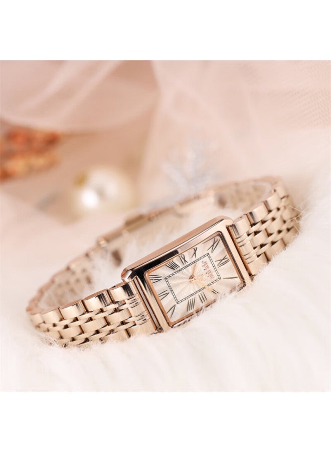 Julius Watch For Women, Korean Style Light Luxury Retro Small Square Watch, Student Steel Strap Quartz Ladies Watch, Rose Gold Ja-1252b - Image 3