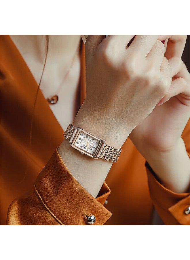 Julius Watch For Women, Korean Style Light Luxury Retro Small Square Watch, Student Steel Strap Quartz Ladies Watch, Rose Gold Ja-1252b - Image 1
