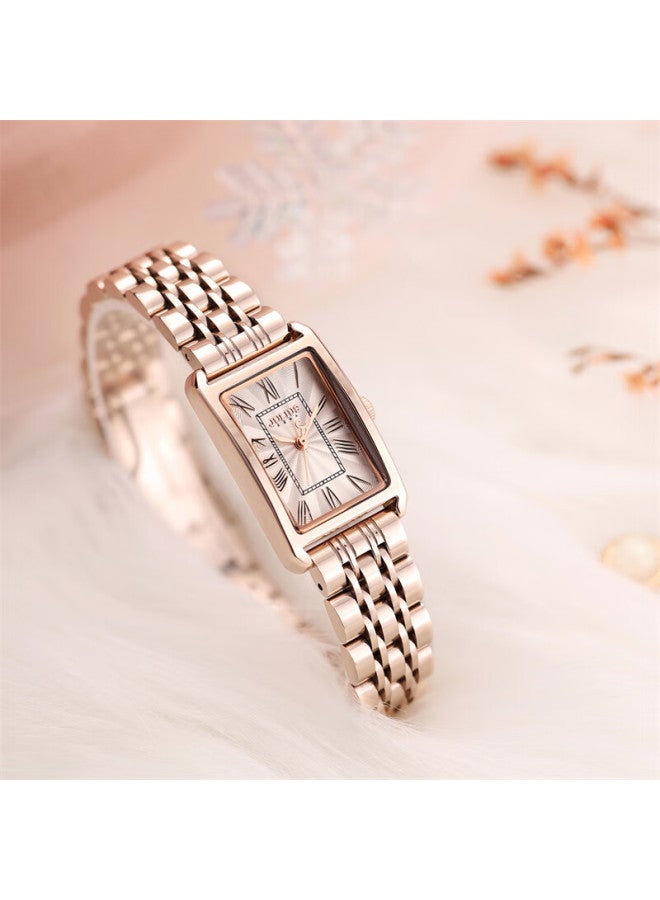 Julius Watch For Women, Korean Style Light Luxury Retro Small Square Watch, Student Steel Strap Quartz Ladies Watch, Rose Gold Ja-1252b - Image 2