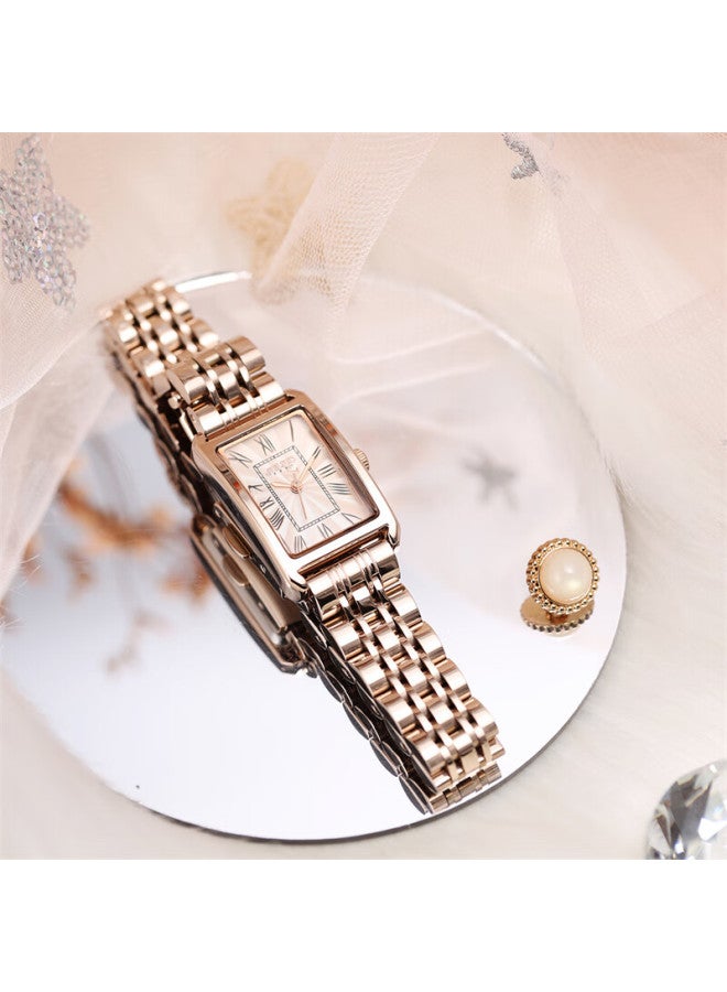 Julius Watch For Women, Korean Style Light Luxury Retro Small Square Watch, Student Steel Strap Quartz Ladies Watch, Rose Gold Ja-1252b - Image 4