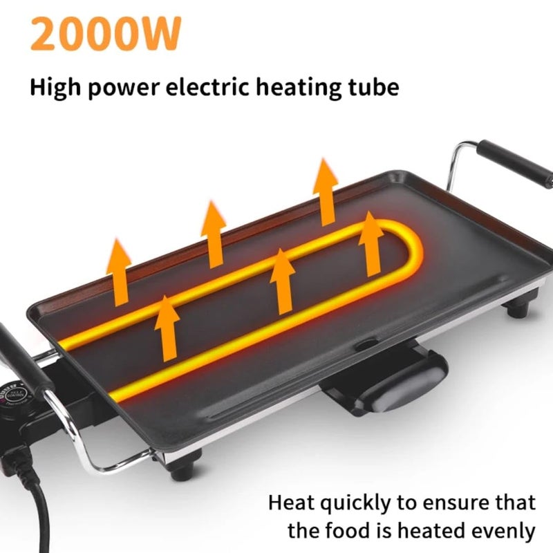 Electric Flat Grill kb1057, 2000 Watts, 46x26cm, Detachable Plate, Black - Image 5