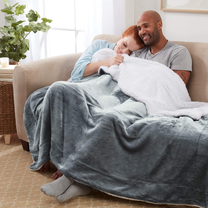 Genteele Sherpa Throw Blanket Super Soft Reversible Ultra Luxurious Plush Blanket, 50 x 60 inches, Gray/White - Image 3