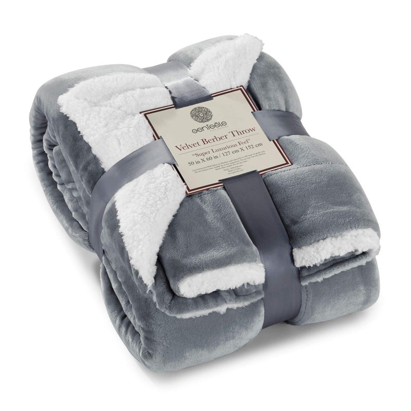 Genteele Sherpa Throw Blanket Super Soft Reversible Ultra Luxurious Plush Blanket, 50 x 60 inches, Gray/White - Image 1