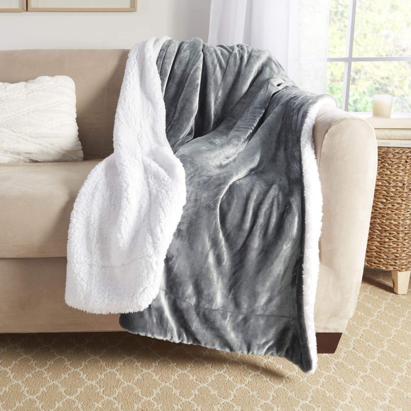 Genteele Sherpa Throw Blanket Super Soft Reversible Ultra Luxurious Plush Blanket, 50 x 60 inches, Gray/White - Image 2