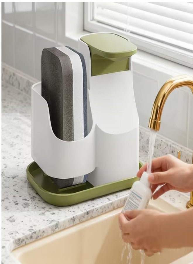 GION 2-in-1 Dish Soap Dispenser with Built-in Sponge Caddy | Kitchen Sink Caddy Organizer with Soap Pump | Countertop Soap Caddy | Drain Tray for Sponges/Brushes & Scrub Pads (Green) - Image 2