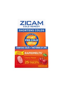 ZICAM Cold Remedy Zinc RapidMelts, Cherry Flavor, Homeopathic, Cold Shortening Medicine, Shortens Cold Duration, 25 Count (Pack of 2)  - Image 1