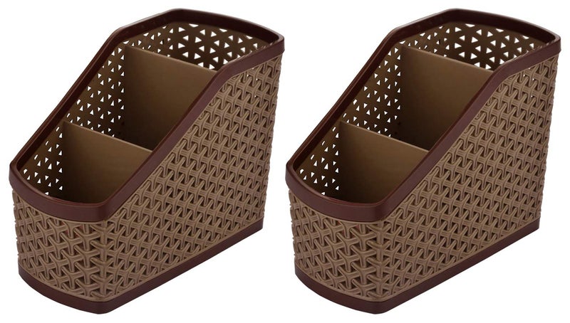 Kuber Industries Compact 2 Piece Plastic Storage Basket, Brown, Standard (CTKTC05252) - Image 1
