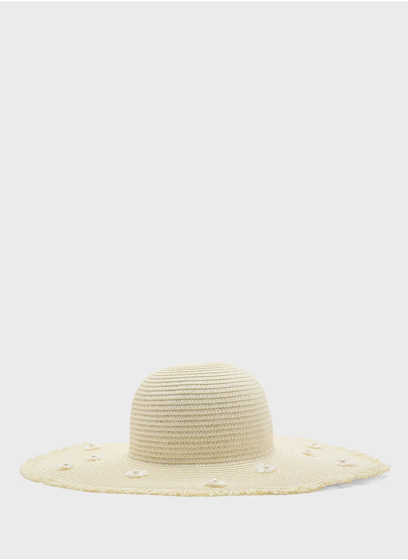 ELLA Floral Detail Wide Brim Hat