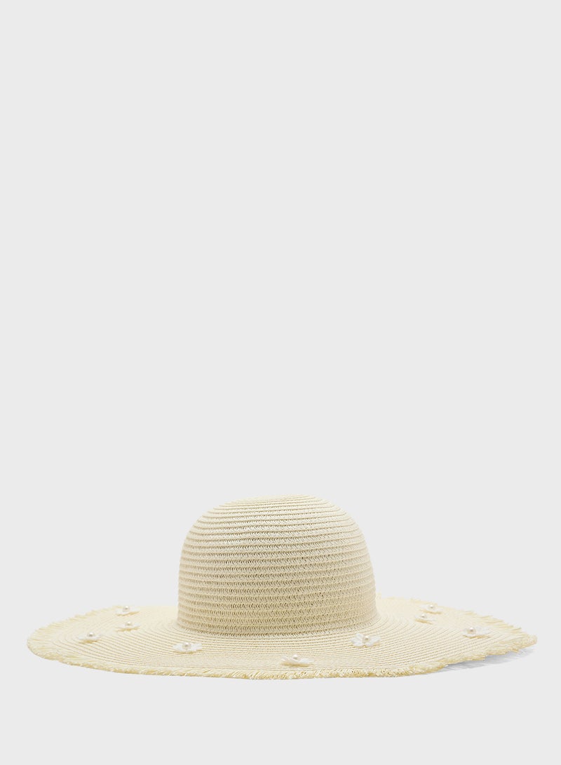 ELLA Floral Detail Wide Brim Hat - Image 1