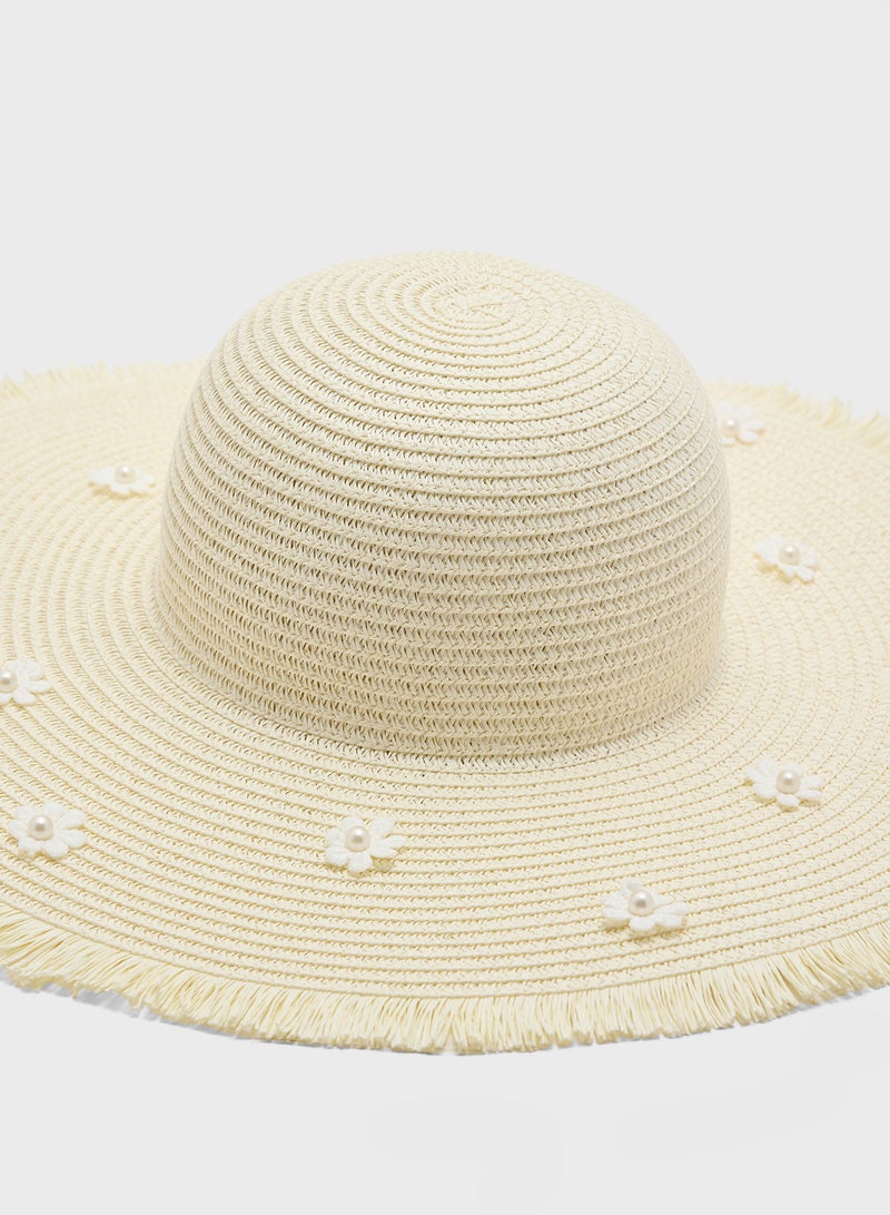 ELLA Floral Detail Wide Brim Hat - Image 3