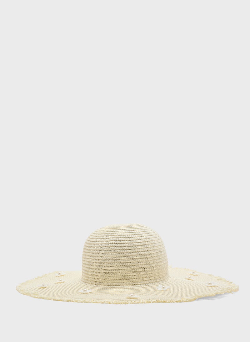 ELLA Floral Detail Wide Brim Hat - Image 2