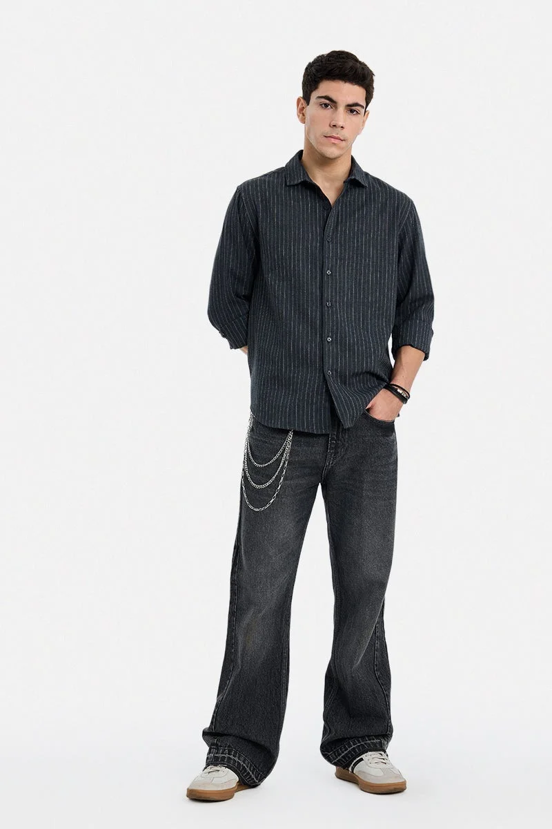 سنيتش Charcoal Striped Long Sleeve Regular Fit Shirt