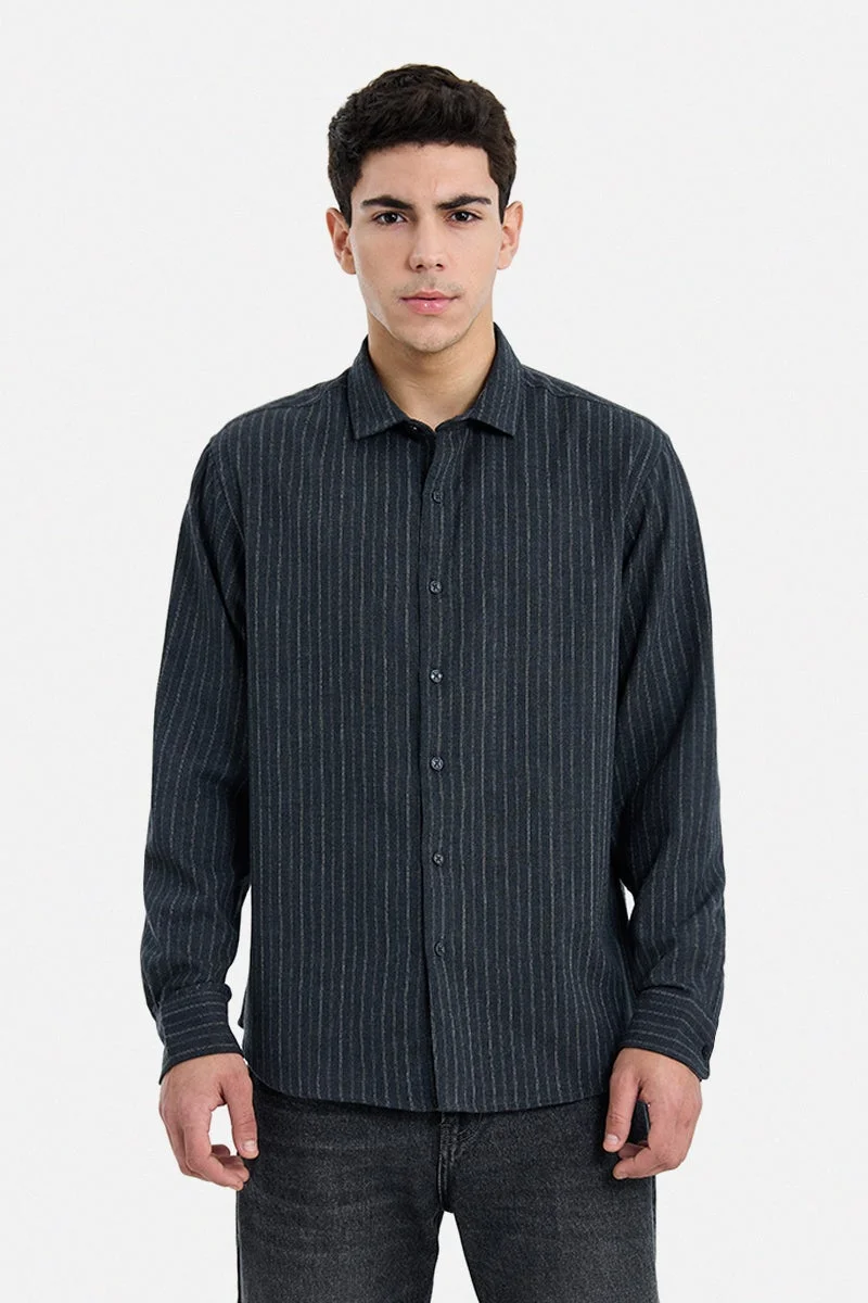 سنيتش Charcoal Striped Long Sleeve Regular Fit Shirt