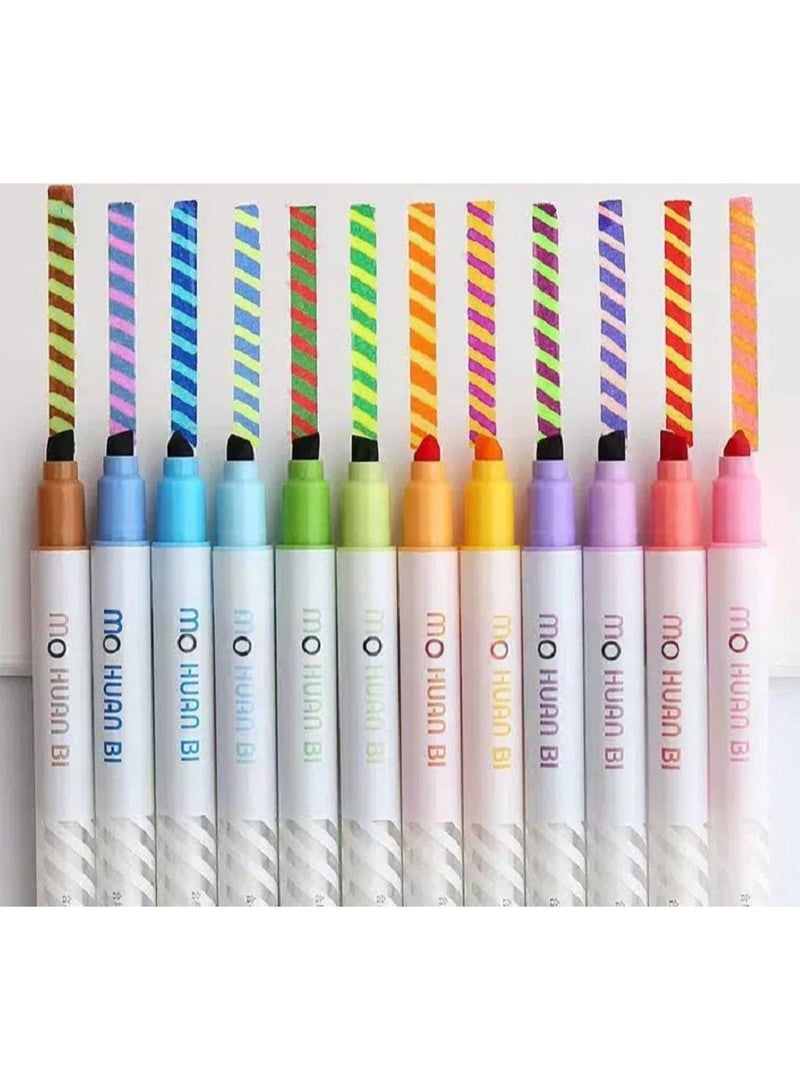 دولتري - أقلام تحديد متغيرة اللون، مجموعة من 12 قلم تحديد، أقلام تحديد ذات طرفين، ألوان متنوعة، أقلام تحديد ذات طرفين متغيرة اللون، أقلام سحرية، أقلام تحديد ملونة - Image 1