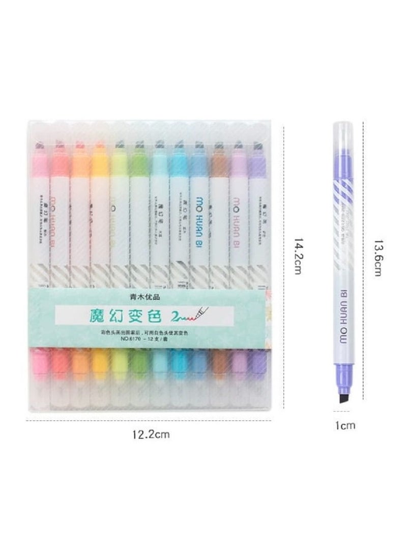 دولتري - أقلام تحديد متغيرة اللون، مجموعة من 12 قلم تحديد، أقلام تحديد ذات طرفين، ألوان متنوعة، أقلام تحديد ذات طرفين متغيرة اللون، أقلام سحرية، أقلام تحديد ملونة - Image 5