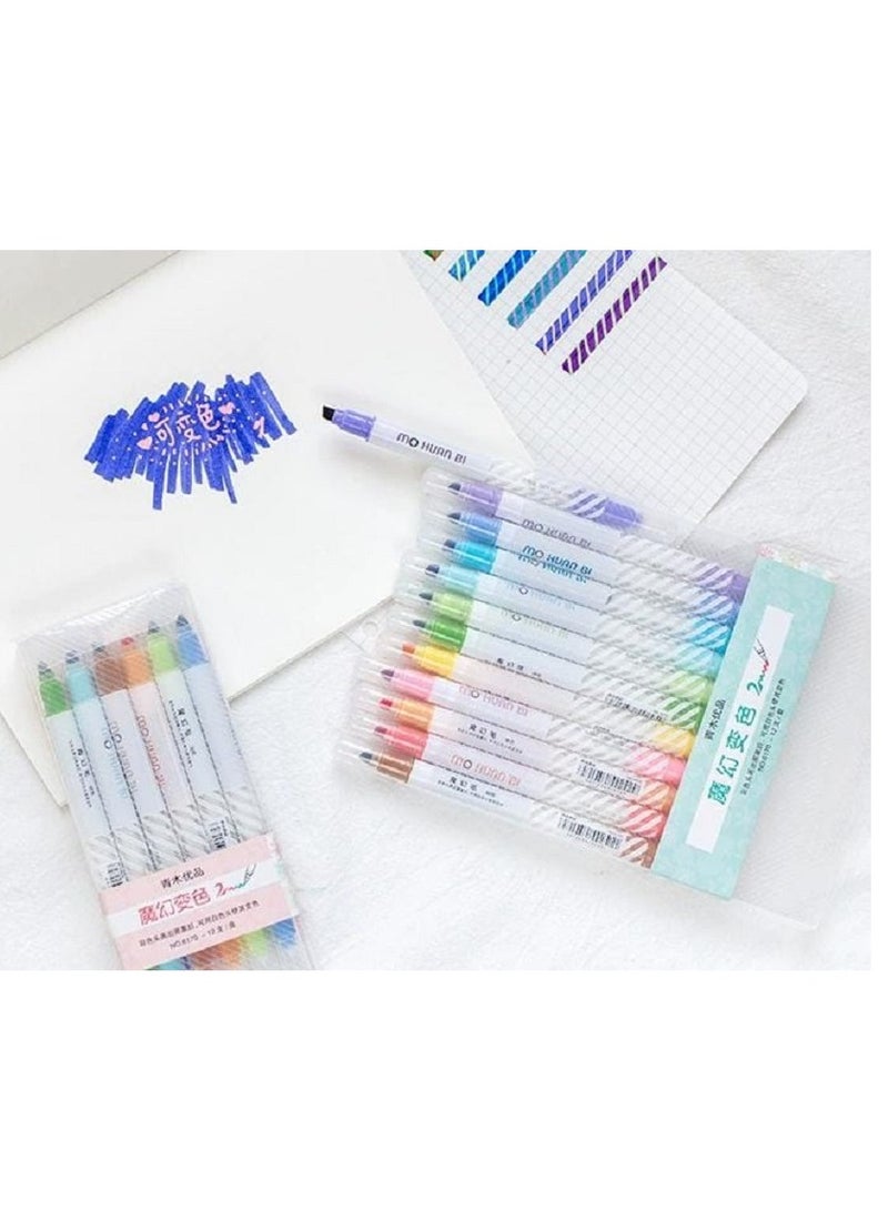 دولتري - أقلام تحديد متغيرة اللون، مجموعة من 12 قلم تحديد، أقلام تحديد ذات طرفين، ألوان متنوعة، أقلام تحديد ذات طرفين متغيرة اللون، أقلام سحرية، أقلام تحديد ملونة - Image 4