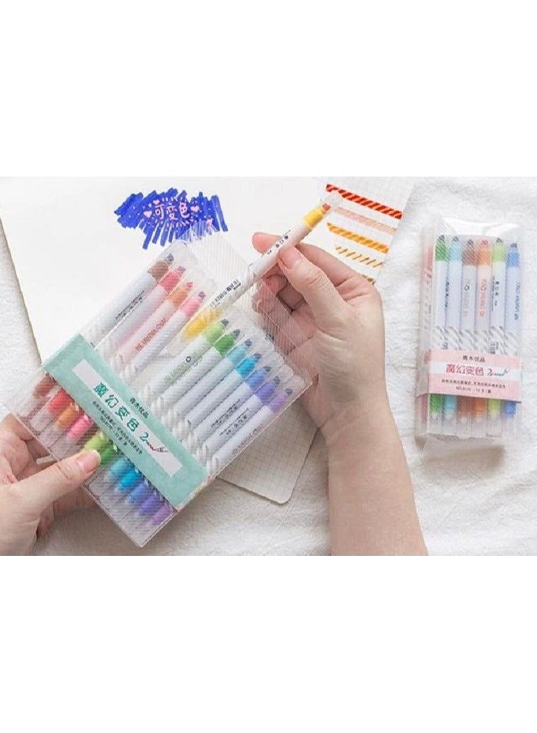 دولتري - أقلام تحديد متغيرة اللون، مجموعة من 12 قلم تحديد، أقلام تحديد ذات طرفين، ألوان متنوعة، أقلام تحديد ذات طرفين متغيرة اللون، أقلام سحرية، أقلام تحديد ملونة - Image 2