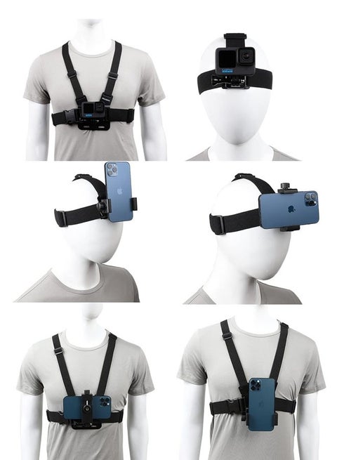 Accessories Set for GoPro Hero 13/12/11/10/9/8/7/6/5/4 , Quick Release Head Strap Mount + Chest Mount Harness Kit for POV/VLOG Riding Compatible with iPhone,Samsung,DJI Action,and Action Cameras