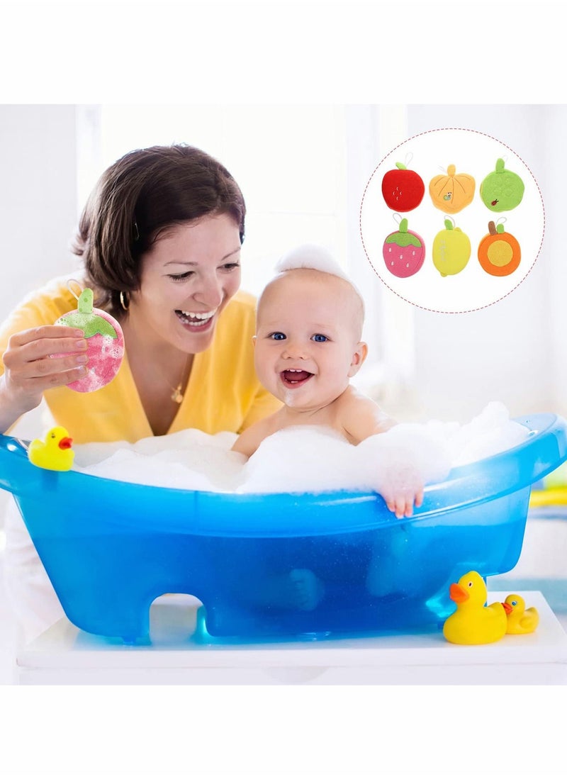 NIBEMINENT - Kids Bath Sponge, Exfoliating Soft Brush Loofah, Cute Fruit Shaped Ball Suitable for Children Baby Scrub (6 Pcs) - Image 1
