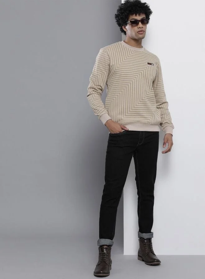 The Indian Garage Co Men Regular Fit Striped Crew Neck Full Sleeves Sweatshirt