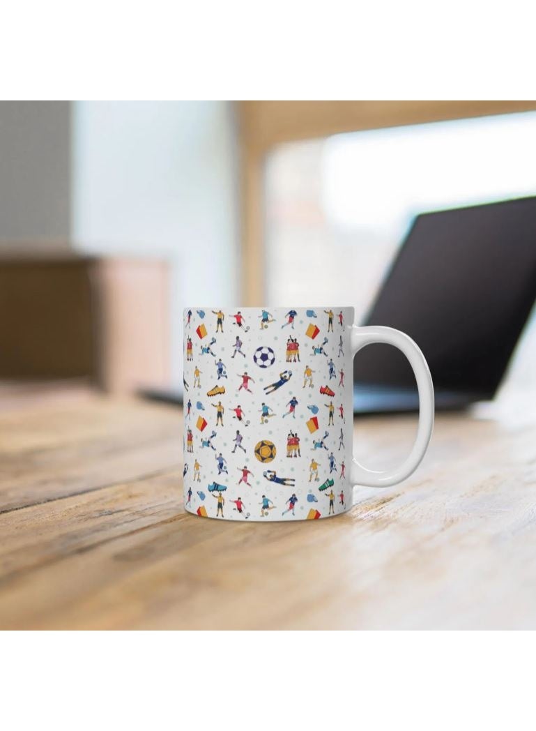 RYN Football Soccer Print Themed 11oz Ceramic Coffee Mug, Gift for Fans - Image 1
