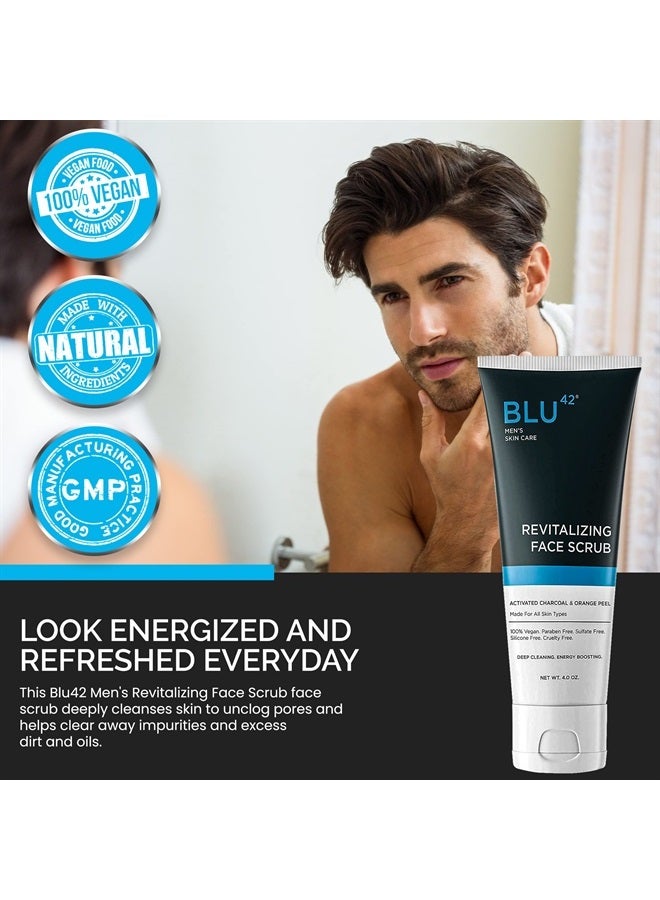 Blu42 Revitalizing Face Scrub for Men | Daily Exfoliating Face Cleanser | Activated Charcoal & Orange Peel | 4oz - Image 2