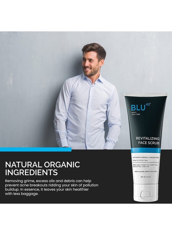 Blu42 Revitalizing Face Scrub for Men | Daily Exfoliating Face Cleanser | Activated Charcoal & Orange Peel | 4oz - Image 4
