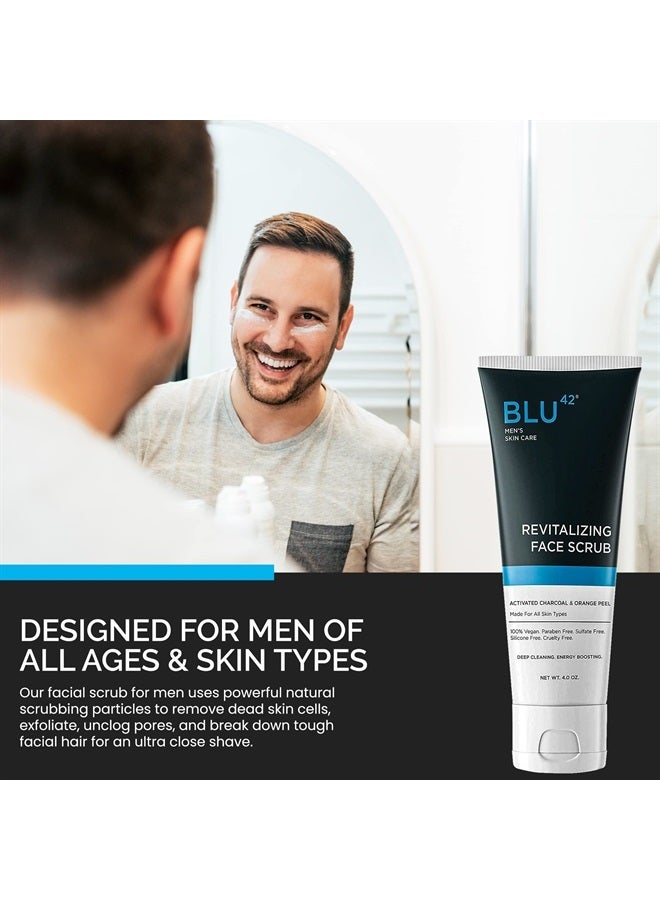 Blu42 Revitalizing Face Scrub for Men | Daily Exfoliating Face Cleanser | Activated Charcoal & Orange Peel | 4oz - Image 1