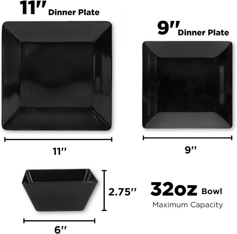 TP طقم أدوات المائدة المربعة 12 قطعة من TP مصنوعة من الميلامين مع أطباق وأوعية غير قابلة للكسر وخفيفة الوزن لخدمة 4 أشخاص - Image 4