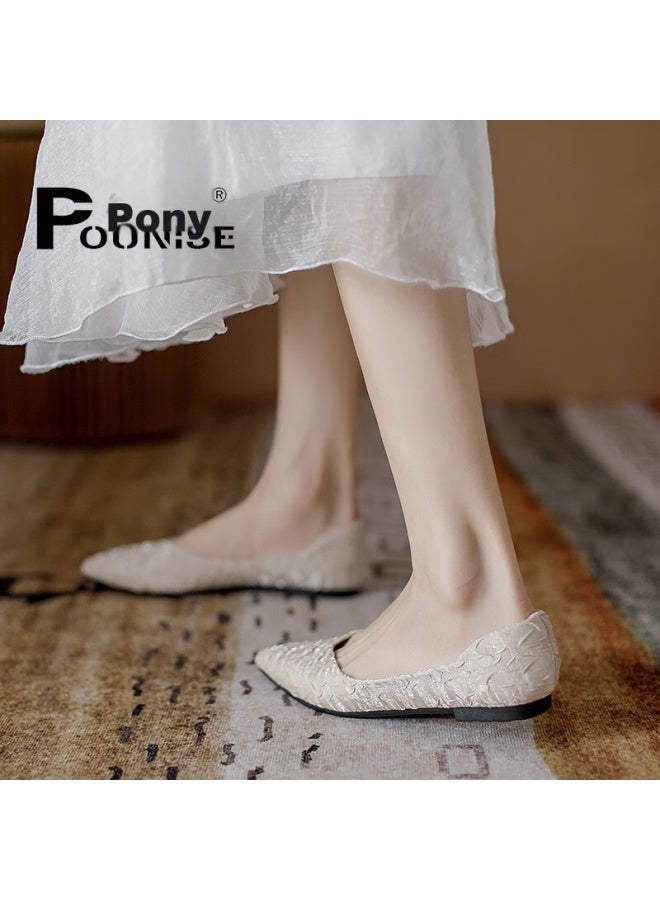 Pounise Women's Flats, Korean Style Versatile Elegant Low-cut Large Size Boat Shoes, Flat Soft Small Size Women's Shoes, Pqm-07, Apricot Color, 36/230 - Image 4