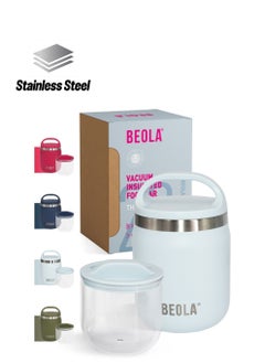 BEOLA 600ml Food Jar Lunch Box Food Thermos Stainless Steel Double Wall Insulated Travel Food Flask with Snack Tritan Container for Kids, Adults, 20oz (Ice Blue)  - Image 1
