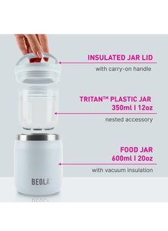 BEOLA 600ml Food Jar Lunch Box Food Thermos Stainless Steel Double Wall Insulated Travel Food Flask with Snack Tritan Container for Kids, Adults, 20oz (Ice Blue)  - Image 2