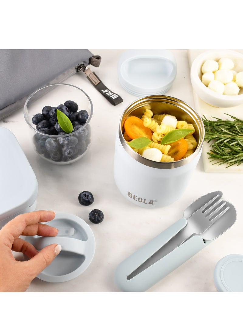 BEOLA 600ml Food Jar Lunch Box Food Thermos Stainless Steel Double Wall Insulated Travel Food Flask with Snack Tritan Container for Kids, Adults, 20oz (Ice Blue)  - Image 5