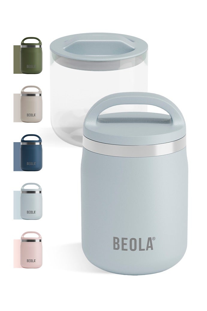 BEOLA 600ml Food Jar Lunch Box Food Thermos Stainless Steel Double Wall Insulated Travel Food Flask with Snack Tritan Container for Kids, Adults, 20oz (Ice Blue) - Image 1