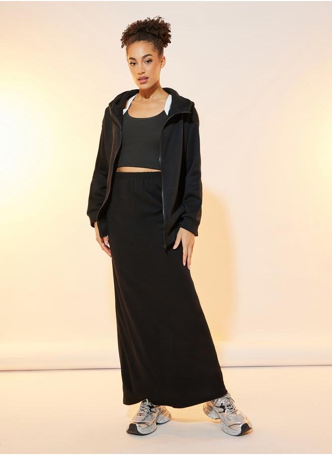 Styli - Solid Hooded Zipper Jacket & Skirts Co-Ords Set - Image 1