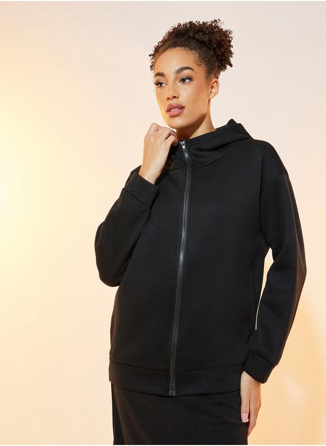 Styli - Solid Hooded Zipper Jacket & Skirts Co-Ords Set - Image 1