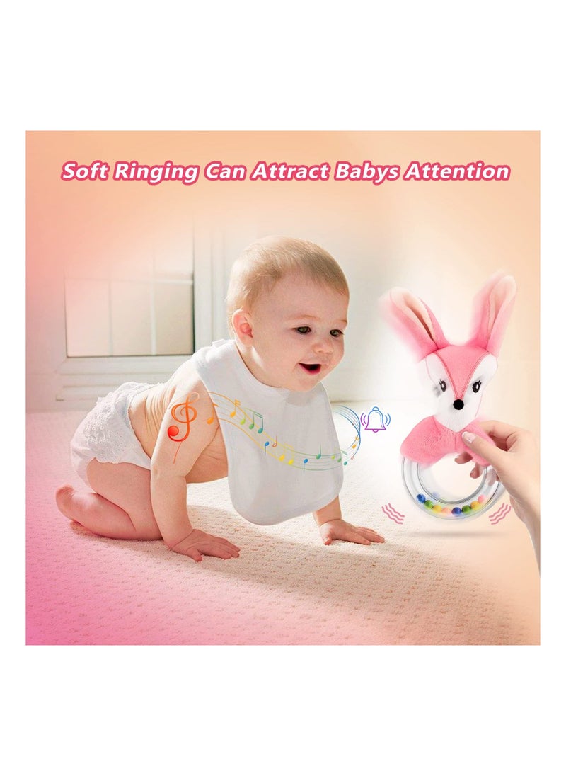 SYOSI 2PCS Baby Rattle Toys for 0-12 Months, Newborn Baby Rattles Teething Ring Sensory Plush Toy Ring Rattle Toy Shower Gift Sensory Plush Toy Set for 0 3 6 9 12 Month Infant Boys Girls (Fox/Rabbit)  - Image 3