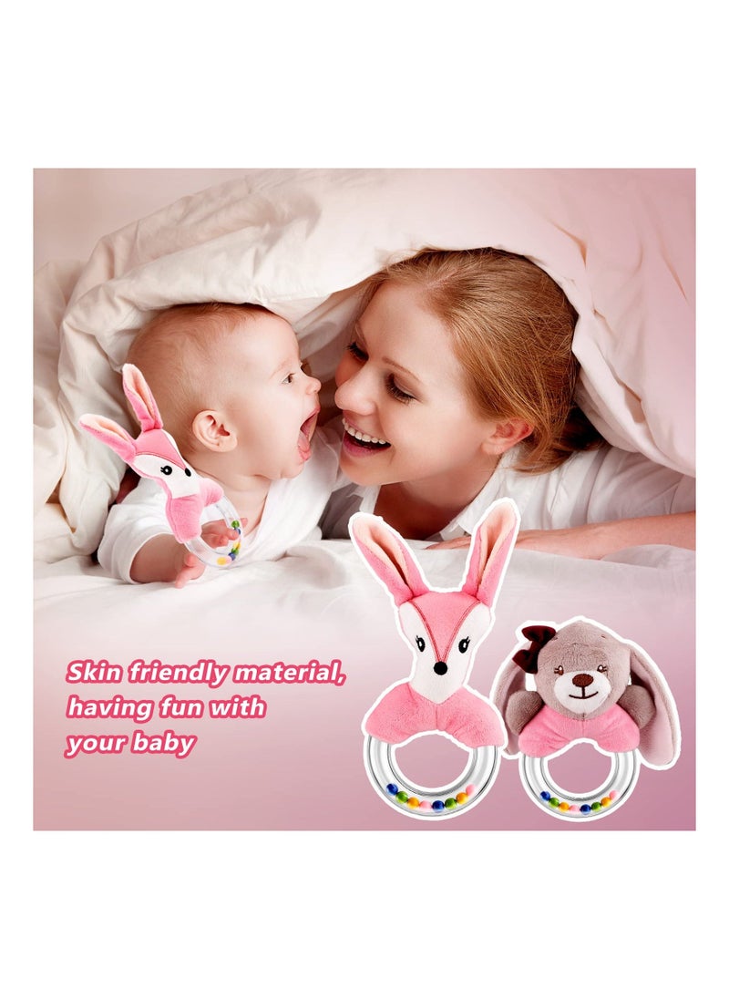 SYOSI 2PCS Baby Rattle Toys for 0-12 Months, Newborn Baby Rattles Teething Ring Sensory Plush Toy Ring Rattle Toy Shower Gift Sensory Plush Toy Set for 0 3 6 9 12 Month Infant Boys Girls (Fox/Rabbit)  - Image 4