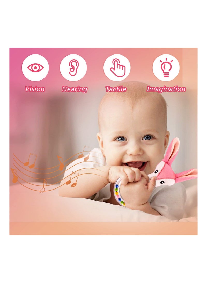 SYOSI 2PCS Baby Rattle Toys for 0-12 Months, Newborn Baby Rattles Teething Ring Sensory Plush Toy Ring Rattle Toy Shower Gift Sensory Plush Toy Set for 0 3 6 9 12 Month Infant Boys Girls (Fox/Rabbit)  - Image 2