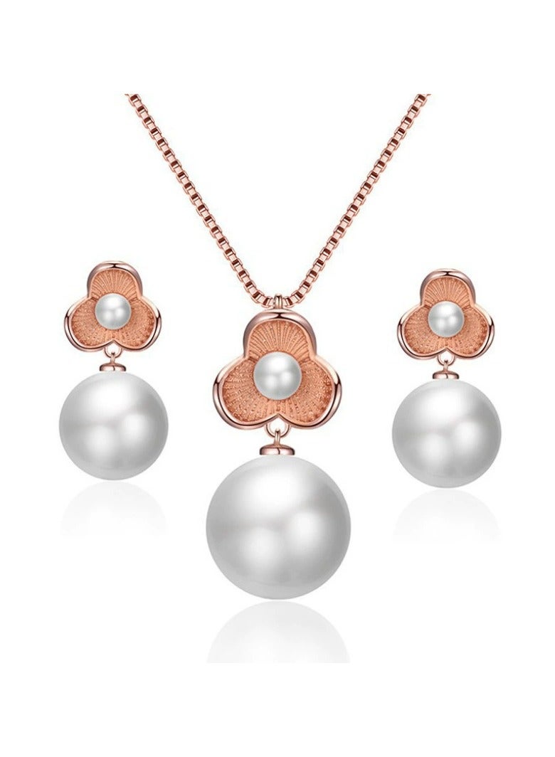 Goolsky Vintage Flower & Pearl Jewelry Set – Dainty Elegant Necklace and Earrings, Timeless Gift for Sophisticated Women’s Daily Wear