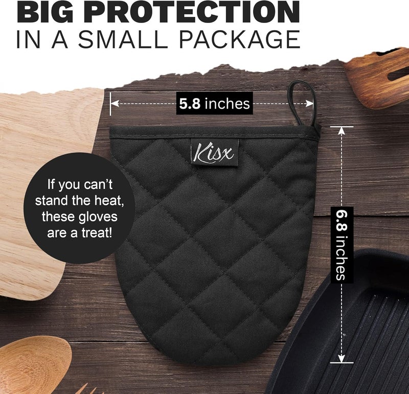 Kisx Oven Mitts Heat Resistant – (Black Color) Mini Oven Mitts, Silicone Gloves Heat Resistant, Kitchen Gloves for Cooking, Silicone Oven Mitts & Pot Holders Sets, Kitchen Pot Holders & Oven Mitts Sets - Image 2