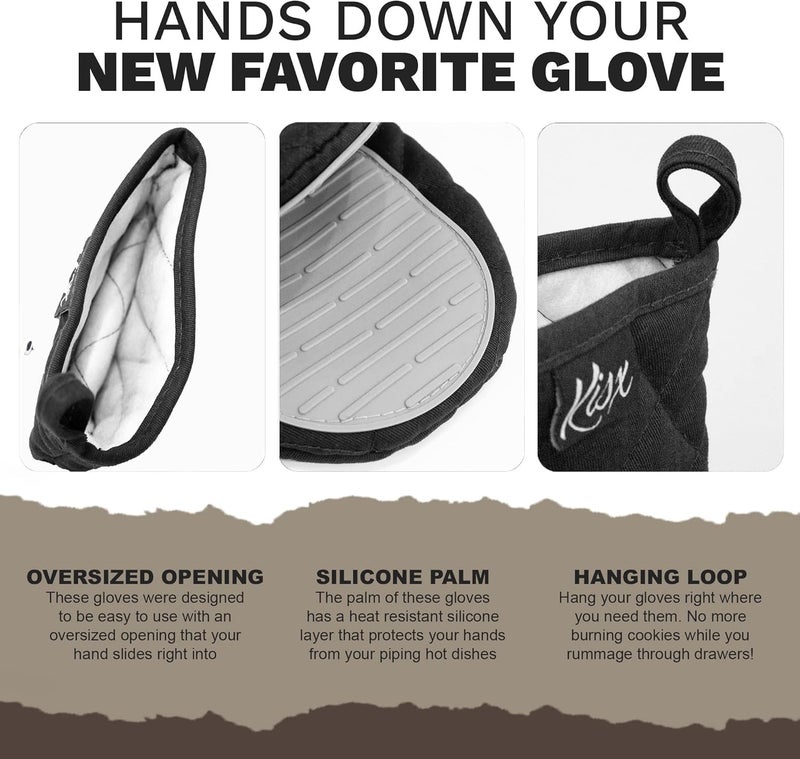 Kisx Oven Mitts Heat Resistant – (Black Color) Mini Oven Mitts, Silicone Gloves Heat Resistant, Kitchen Gloves for Cooking, Silicone Oven Mitts & Pot Holders Sets, Kitchen Pot Holders & Oven Mitts Sets - Image 3