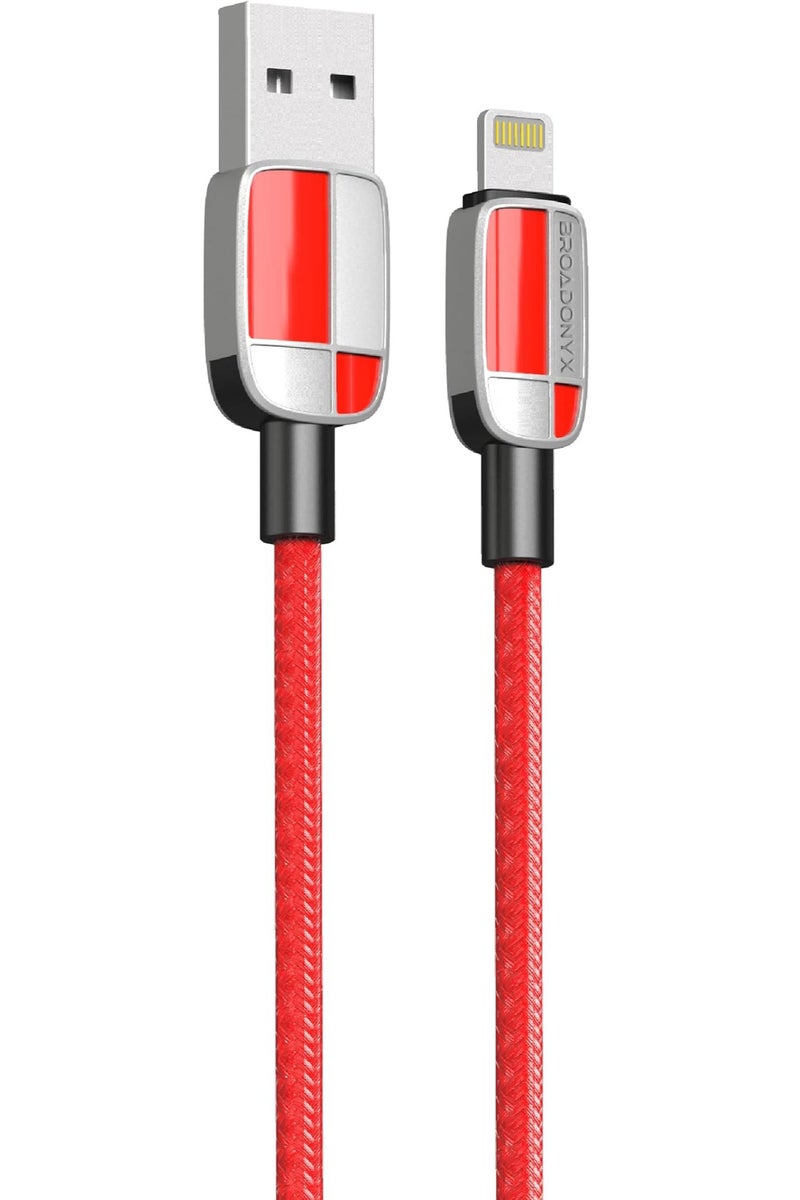 Broadonyx USB-A to Lightning Cable 1M - 20W PD Fast Charging Nylon Braided Data Cord for iPhone 14 13 12 11 Pro Max iPad - Red - Image 1