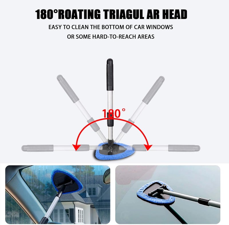 Couslcd Windshield Cleaner Tool - Portable Car Interior Window Cleaning Kit with Extendable Handle, 4 Microfiber Towel Pads, Auto Glass Wiper for Windshield, Universal for RV, SUV, Truck (Blue) - Image 5